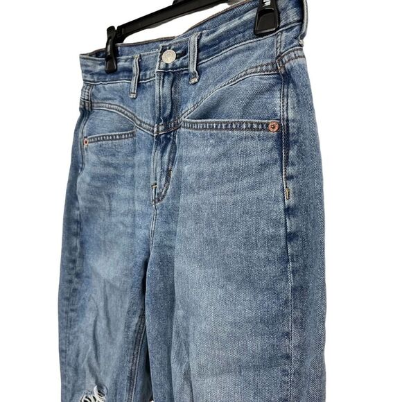 AMERICAN EAGLE MOM JEAN High Rise Waist Distressed Blue Jeans Ripped Holes sz 4 - Picture 8 of 16